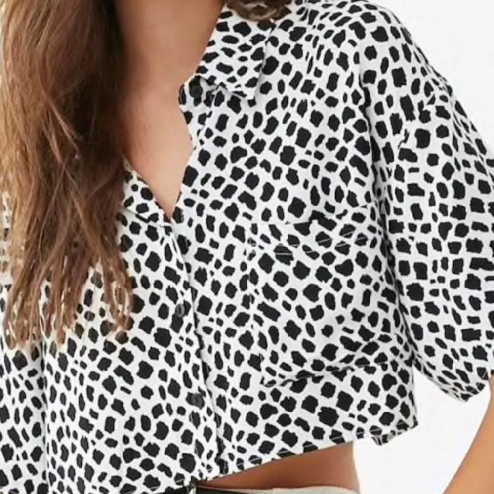 Forever 21 Cow Print Button Down Crop Top